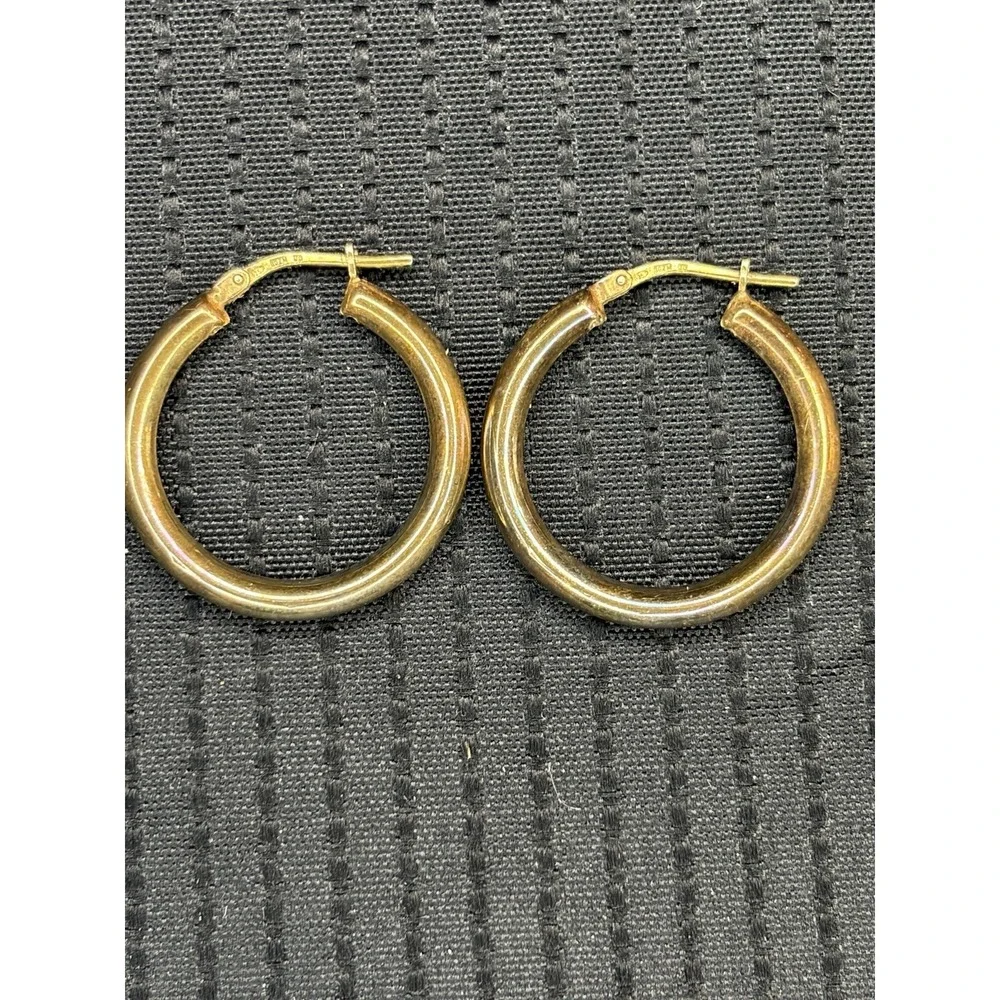 GZM Jordan 925 Sterling Silver Gold Plated Hollow Tube Hoop Earrings 1.8g